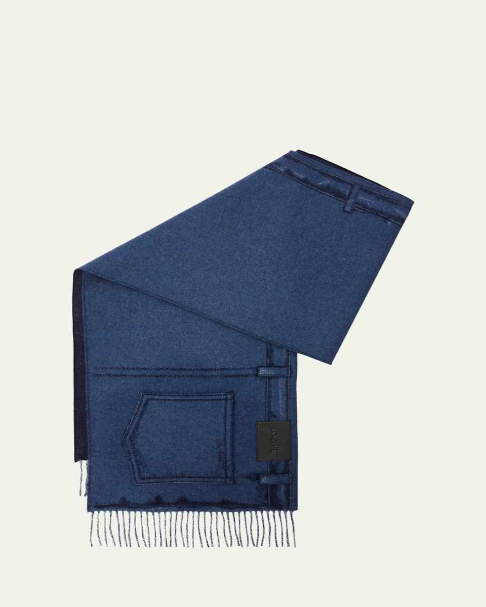 Denim Cashmere-Blend Fringe Scarf